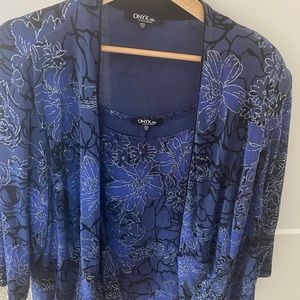 Onyx Nite Blue Sequins Top and Jacket Set Plus Size Evening Wear